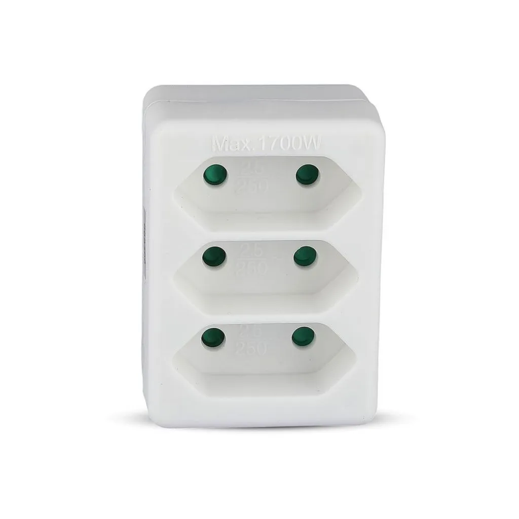 Adattatore Multipresa con 3x Prese EU Plug 2.5A, Spina Schuko Colore Bianco, vista frontale