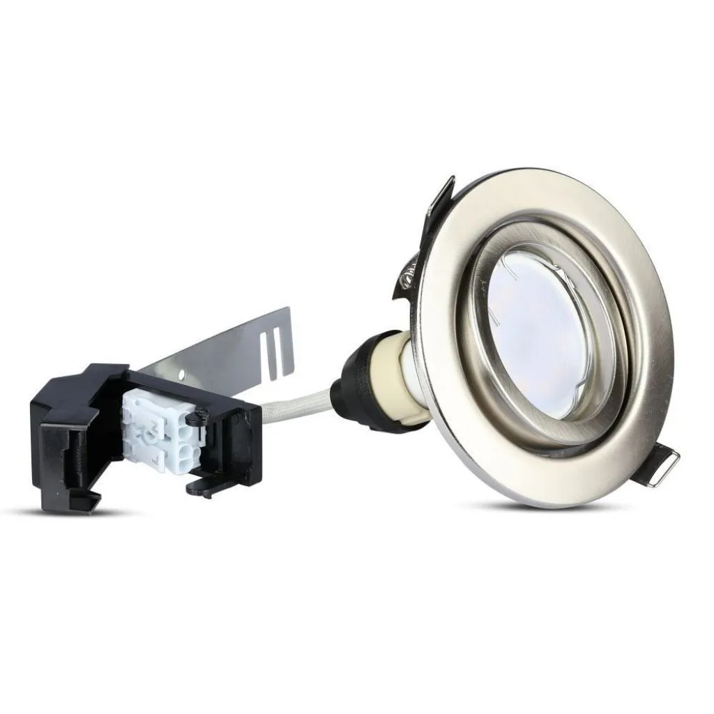Portafaretto Led Da Incasso Rotondo 5W Con Faretto Gu10 Colore Nichel Satinato 6400K 3 Pezzi, vista angolata frontale