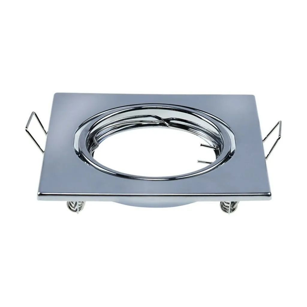 Portafaretto LED da Incasso Quadrato GU10 Colore Cromato (Box 2 Pezzi), vista angolata