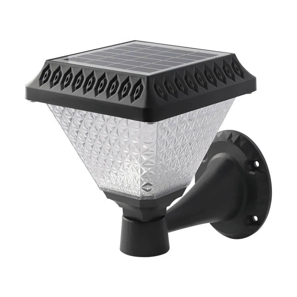 Lampada LED Solare da muro 0,8W a Piramide con Telecomando Colore Nero 3in1, vista angolata