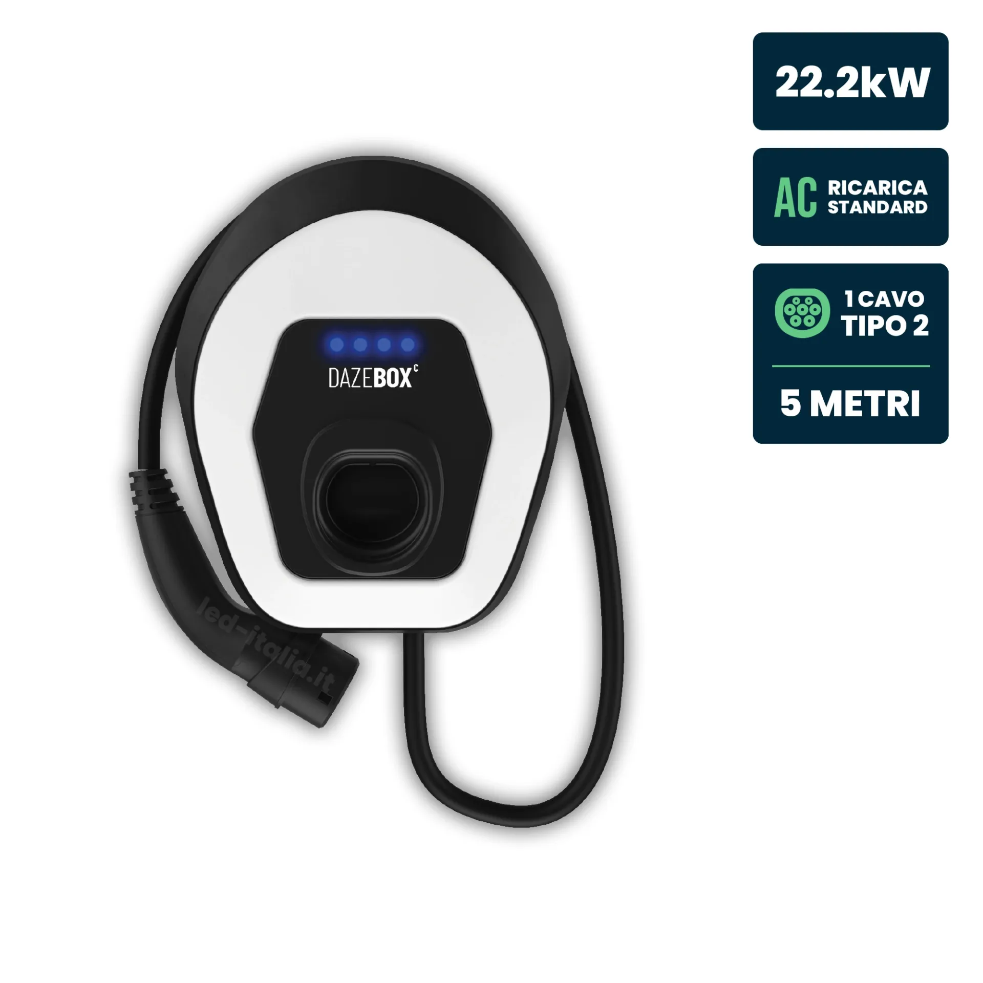 Ricarica veicoli elettrici Daze Dazebox C wallbox con cavo Tipo 2, vista frontale