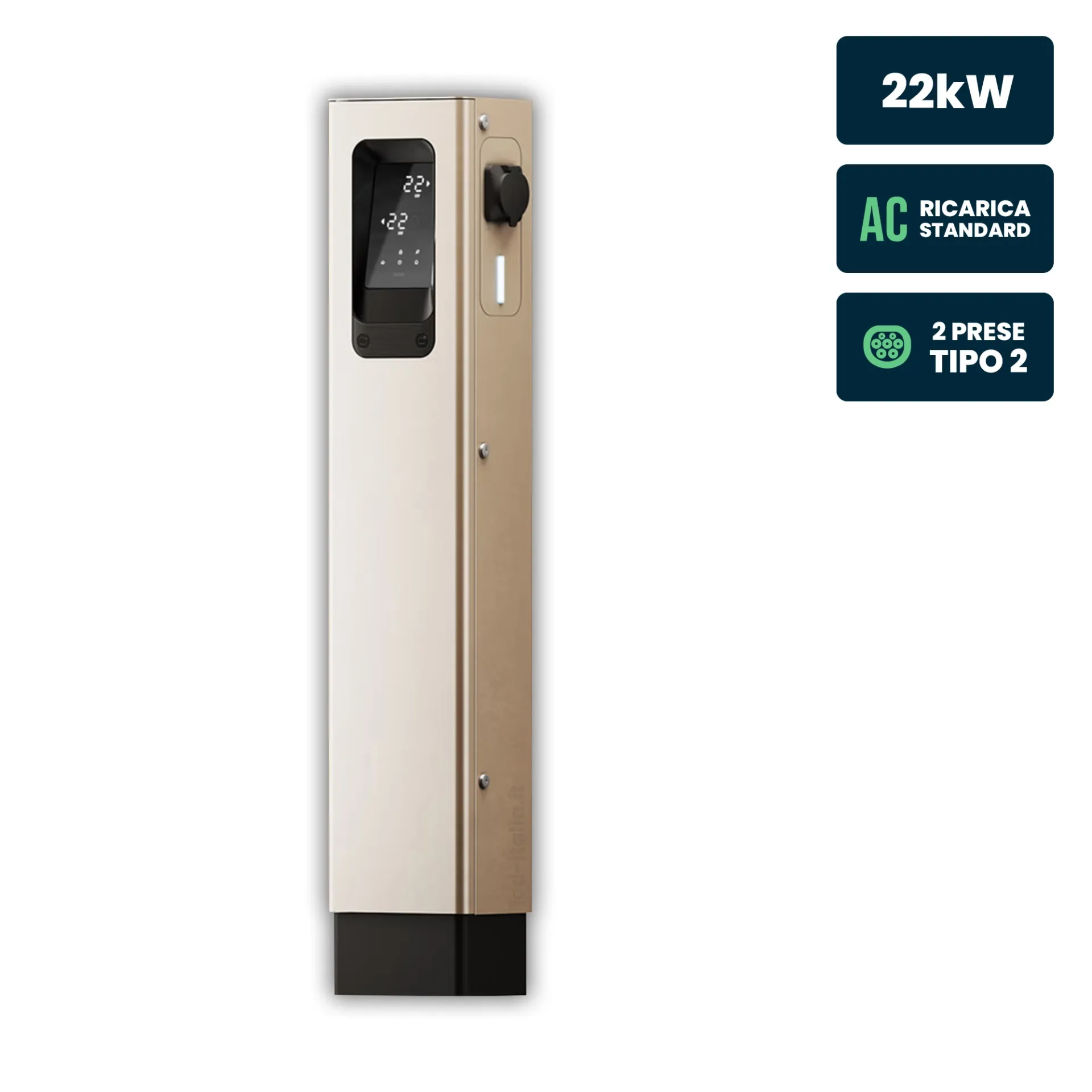Colonnina di Ricarica Urban S 2x22kW Presa Tipo 2 IK10 Display LCD e RFID, vista frontale angolata