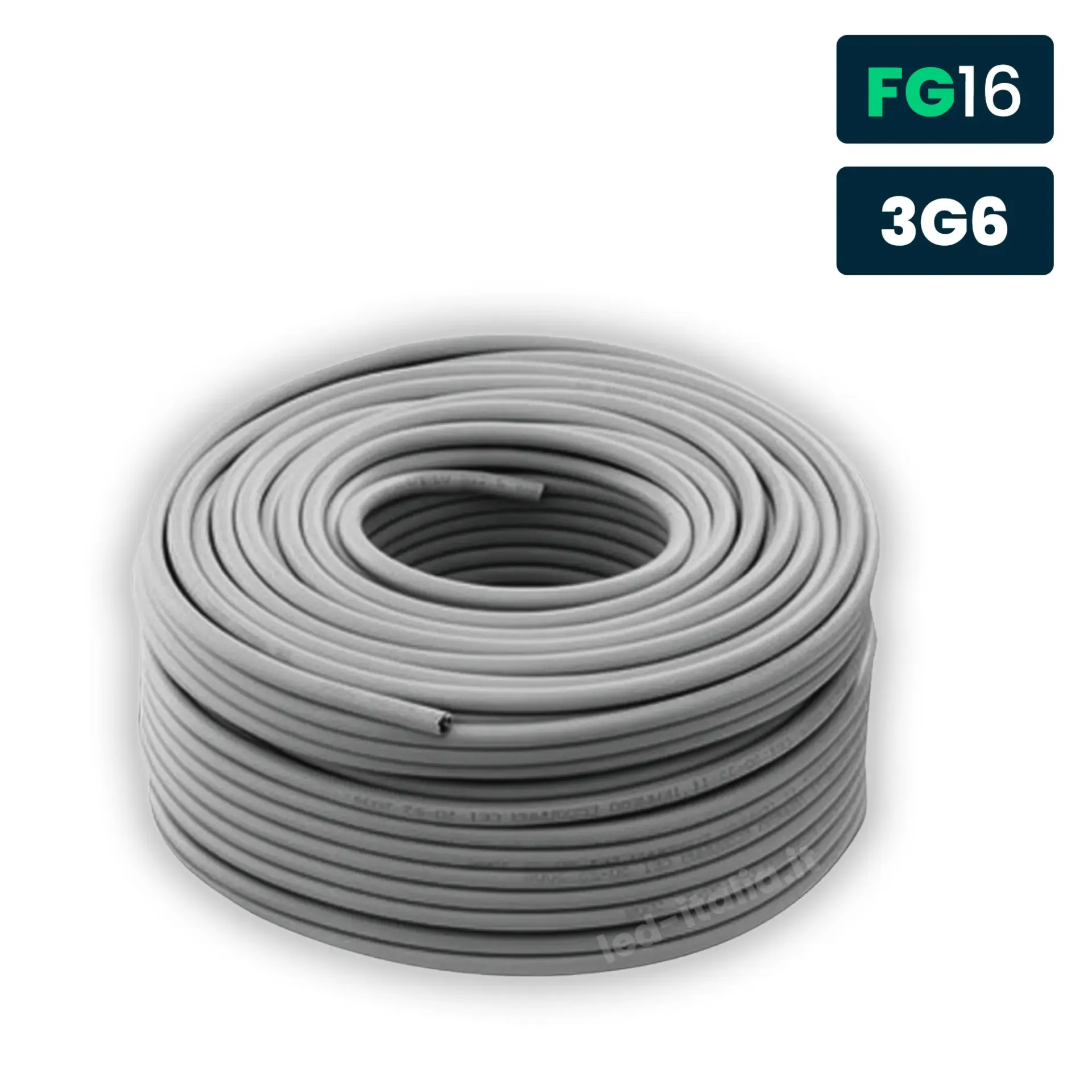 Cavo Tripolare FG16OR16 0,6/1kV 3G6mmq Grigio, vista angolata bobina