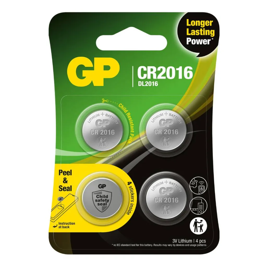 Batteria al Litio a Bottone 3V CR2016 (Blister 4 Pezzo), vista frontale del blister