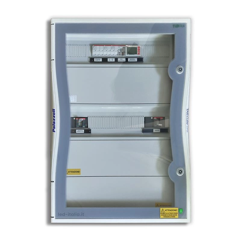 Quadro AC Trifase 100kW 160A 400V 140 Moduli Differenziale Tarabile + SPI CEI 0-21 ABB / DEHN, vista frontale