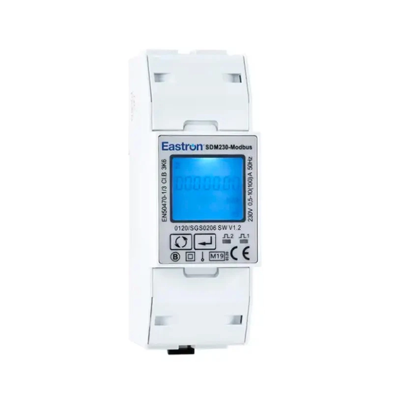 Meter Monofase Eastron RS485 Modbus, Contatore Bidirezionale per Sistemi Fotovoltaici con Inverter Deye e Solis, Controllo Energetico e Misurazione Precisa, vista frontale