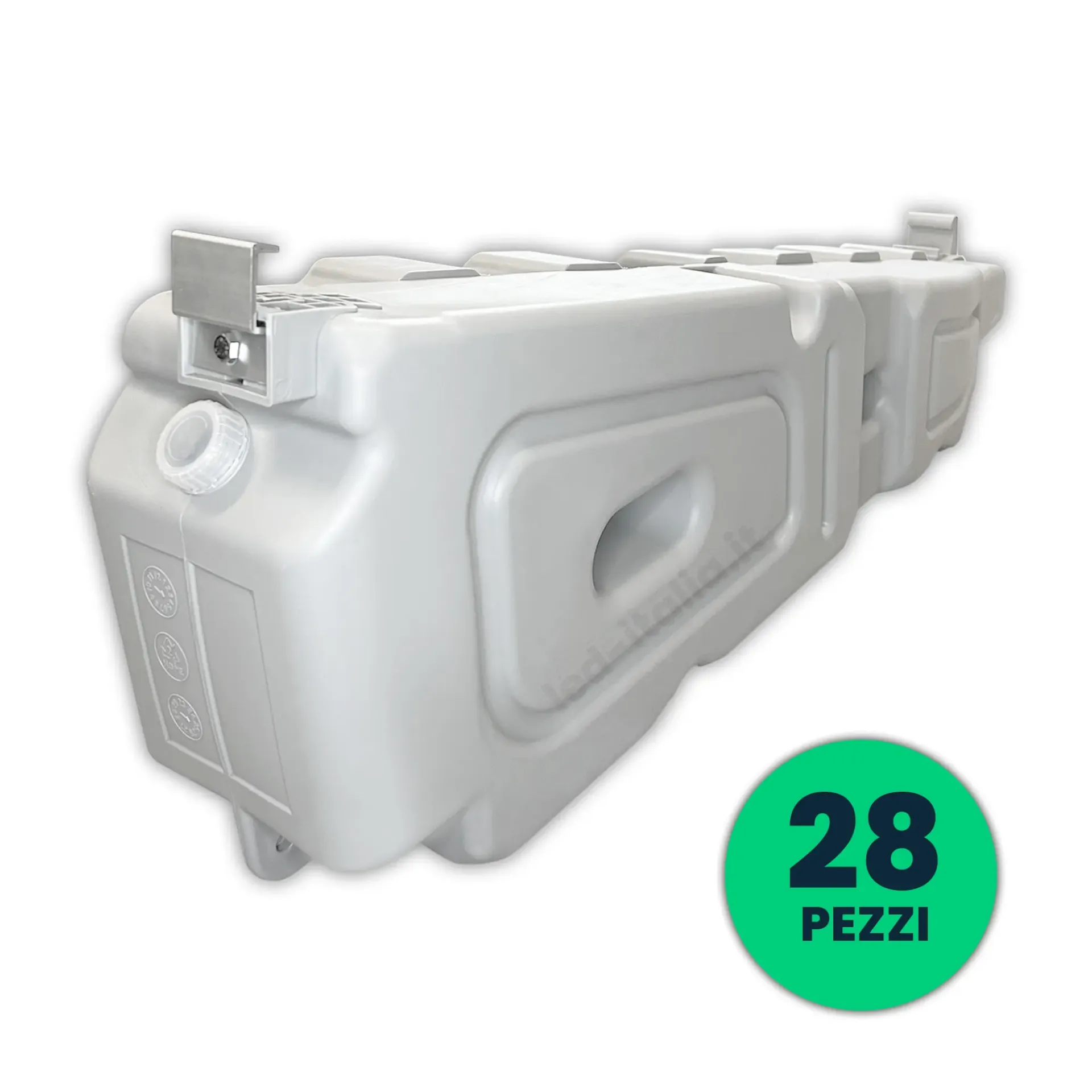 Zavorra per Pannelli Solari in HDPE 27 Gradi Riempibile ad Acqua (60kg) per Tetti Piani Bancale 28PZ, vista angolata laterale